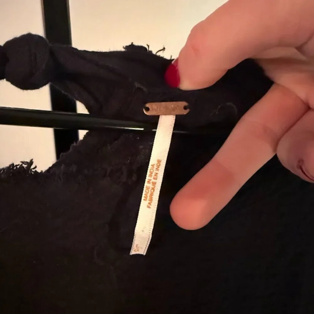 Free People Black Textured Long Sleeve Blouse